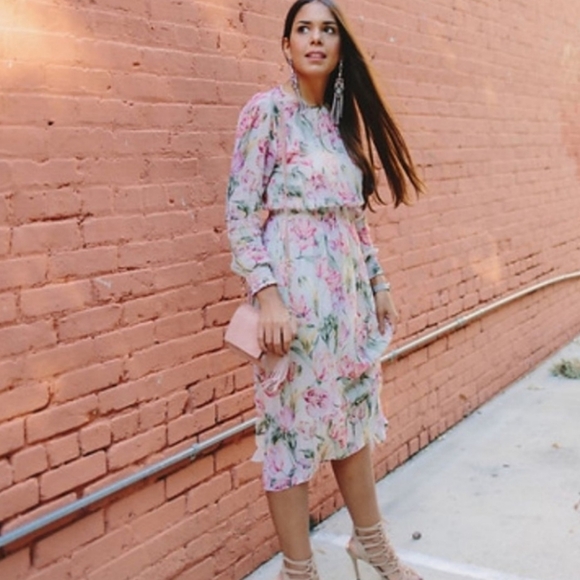 Zara Floral Tulip Printed Chiffon Dress in Pink ASO Queen Letizia - Picture 6 of 8